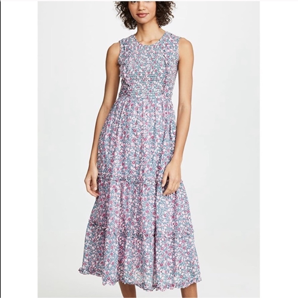 Tuckernuck Banjanan Smocked Tiered Ruffle Isha Wild Scattered Dress Block Print